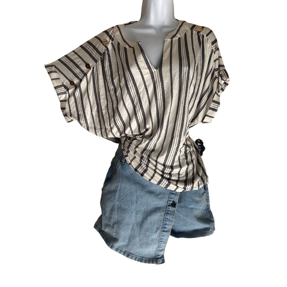 VTG AUW Striped Dolman Blouse Plus Size 3X Coastal Grandma Minimalist Y2K Boho